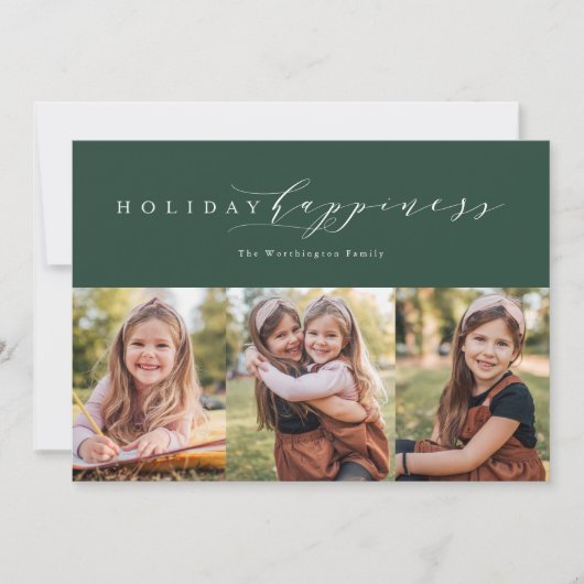 休日の幸せ緑3枚の写真カード シーズンカード (正面)