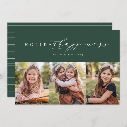 休日の幸せ緑3枚の写真カード シーズンカード (正面/裏面)