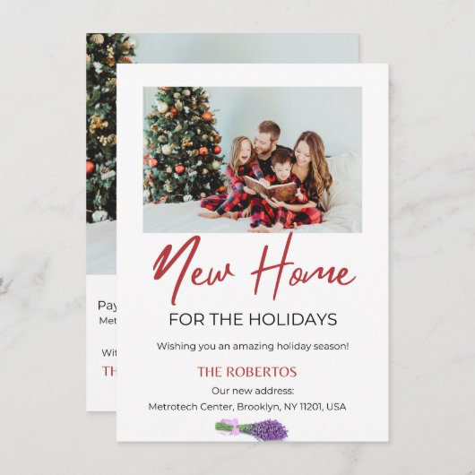 休日の引越し告知 |休暇のための新しいホーム 招待状 (正面/裏面)