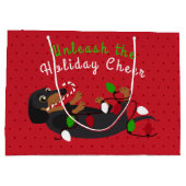 休日の応援のかわいいダックスフントのクリスマスを自由にして下さい ラージペーパーバッグ (裏面)