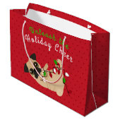 休日の応援のかわいいパグのクリスマスを自由にして下さい ラージペーパーバッグ (裏面アングル)