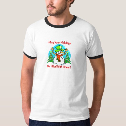 休日の応援のクリスマスの雪だるまの人のワイシャツ Tシャツ (正面)