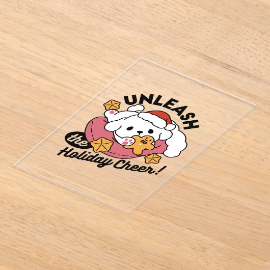 休日の応援を解放する – かわいい犬のクリスマス アクリル招待状 (レイダウン)