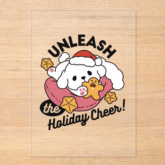 休日の応援を解放する – かわいい犬のクリスマス アクリル招待状 (正面)