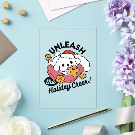 休日の応援を解放する – かわいい犬のクリスマス アクリル招待状 (インサイチュ (ウェディング))