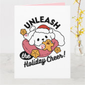 休日の応援を解放する – かわいい犬のクリスマス カード (黄色い花)