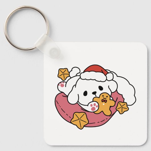 休日の応援を解放する – かわいい犬のクリスマス キーホルダー (正面)