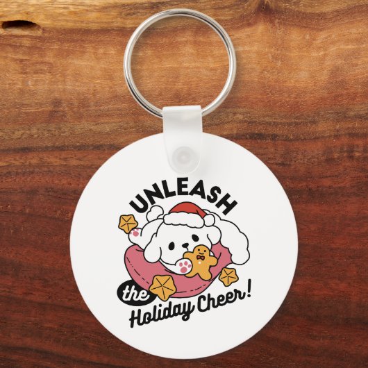 休日の応援を解放する – かわいい犬のクリスマス キーホルダー (正面)