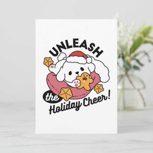 休日の応援を解放する – かわいい犬のクリスマス サンキューカード (スタンド正面)