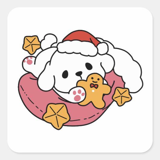 休日の応援を解放する – かわいい犬のクリスマス スクエアシール (正面)