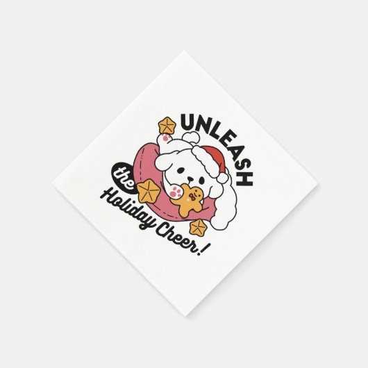 休日の応援を解放する – かわいい犬のクリスマス スタンダードカクテルナプキン (角)