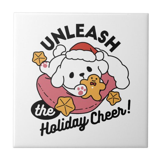 休日の応援を解放する – かわいい犬のクリスマス タイル (正面)