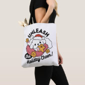 休日の応援を解放する – かわいい犬のクリスマス トートバッグ (クローズアップ)