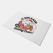 休日の応援を解放する – かわいい犬のクリスマス ドアマット (アングル)