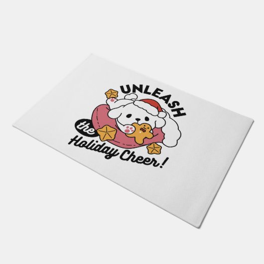 休日の応援を解放する – かわいい犬のクリスマス ドアマット (アングル)