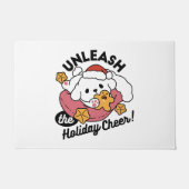 休日の応援を解放する – かわいい犬のクリスマス ドアマット (正面)