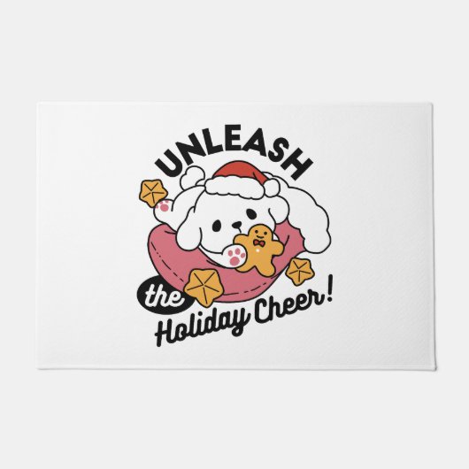 休日の応援を解放する – かわいい犬のクリスマス ドアマット (正面)