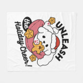 休日の応援を解放する – かわいい犬のクリスマス フリースブランケット (正面(横))