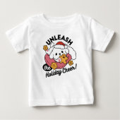 休日の応援を解放する – かわいい犬のクリスマス ベビーTシャツ (正面)