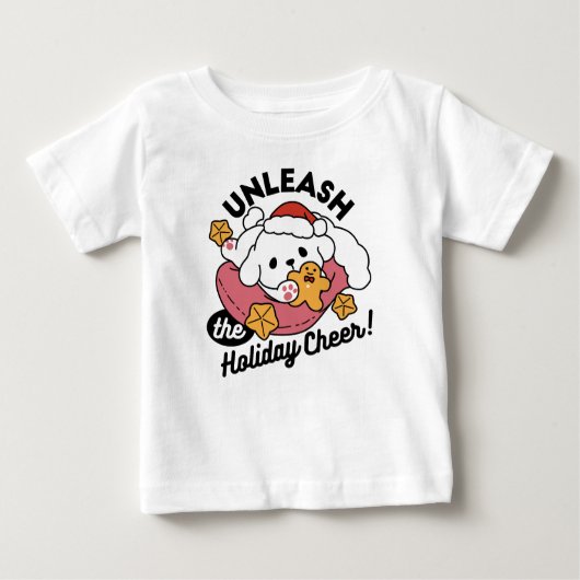 休日の応援を解放する – かわいい犬のクリスマス ベビーTシャツ (正面)