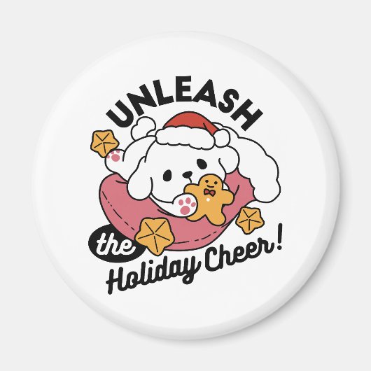 休日の応援を解放する – かわいい犬のクリスマス マグネット (正面)