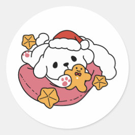 休日の応援を解放する – かわいい犬のクリスマス ラウンドシール