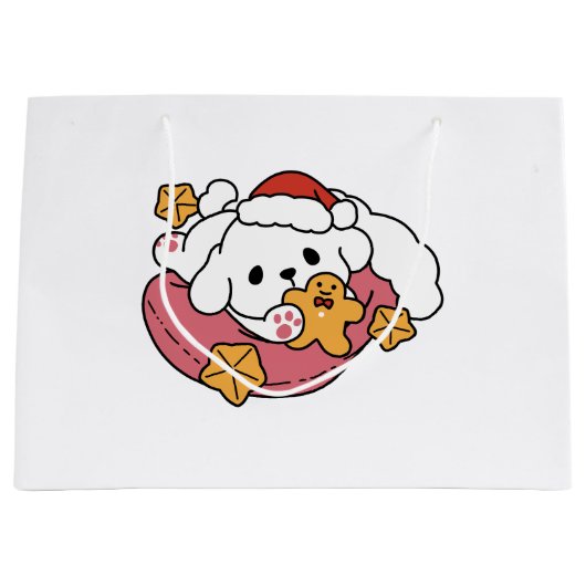 休日の応援を解放する – かわいい犬のクリスマス ラージペーパーバッグ (正面)
