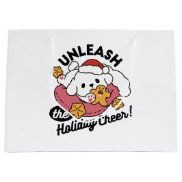 休日の応援を解放する – かわいい犬のクリスマス ラージペーパーバッグ
