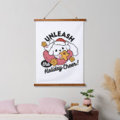 休日の応援を解放する – かわいい犬のクリスマス 吊り下げ型タペストリー (寝室)