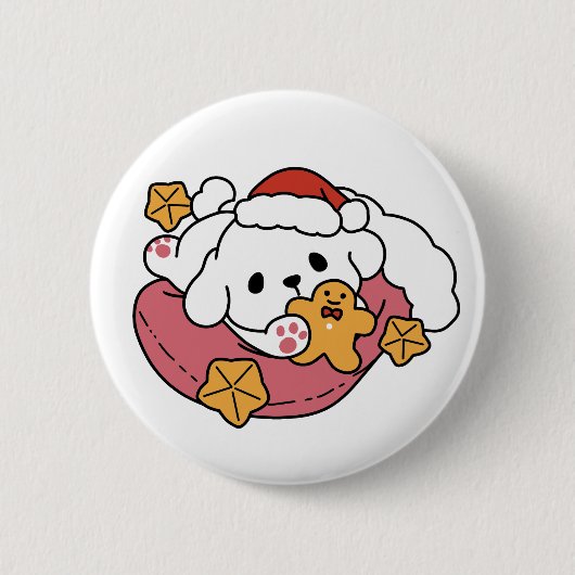 休日の応援を解放する – かわいい犬のクリスマス 缶バッジ (正面)