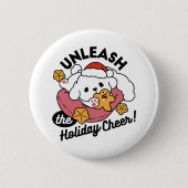休日の応援を解放する – かわいい犬のクリスマス 缶バッジ (正面)