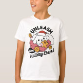 休日の応援を解放する – かわいい犬のクリスマス Tシャツ (正面)