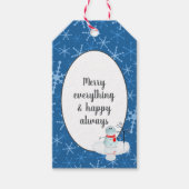 休日の挨拶と青い雪の結晶 ギフトタグ (正面)