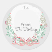 休日の挨拶モダンフローラリースの開始と終了 ラウンドシール (正面)