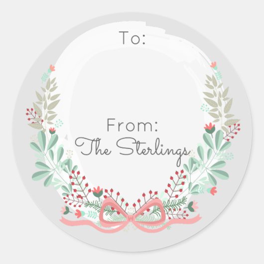 休日の挨拶モダンフローラリースの開始と終了 ラウンドシール (正面)