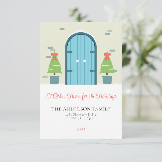 休日の新しいホームのクリスマスグリーティングカード 招待状 (スタンド正面)