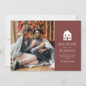 休日の新しい家のマルーンクリスマスムービング シーズンカード (正面)