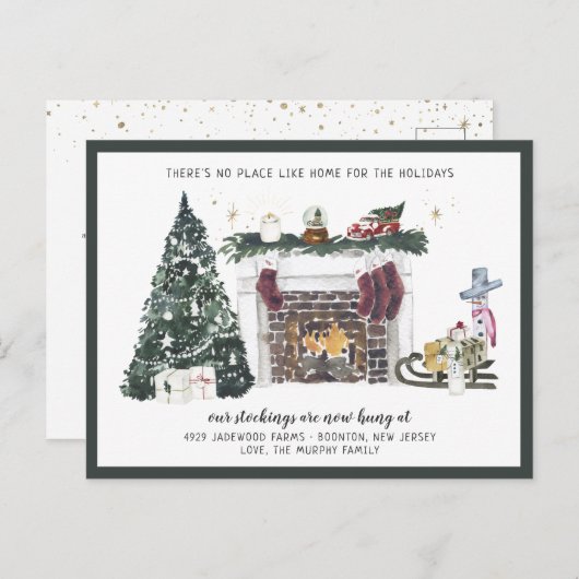 休日の新しい家の引越し発表 ポストカード (正面/裏面)