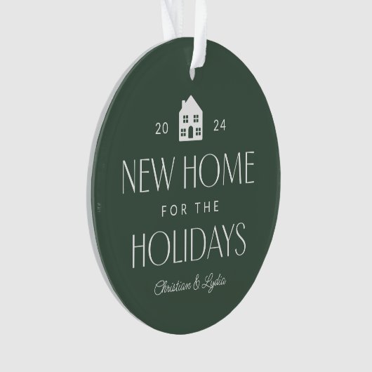 休日の新しい家の緑の写真クリスマス オーナメント (正面)