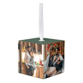 休日の新しい家の緑の写真クリスマス キューブオーナメント (裏面アングル)