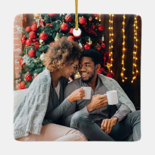 休日の新しい家の緑の写真クリスマス セラミックオーナメント (裏面)