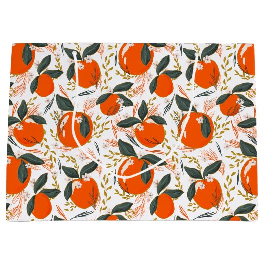 休日の果物と花のパターン ラージペーパーバッグ (正面)