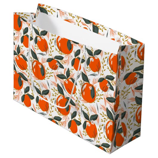 休日の果物と花のパターン ラージペーパーバッグ (正面アングル)