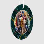 休日の格子枠の家族の写真グリーンクリスマス オーナメント (正面)
