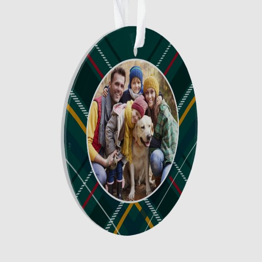 休日の格子枠の家族の写真グリーンクリスマス オーナメント (正面)