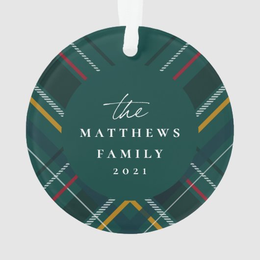 休日の格子枠の家族の写真グリーンクリスマス オーナメント (裏面)