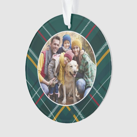 休日の格子枠の家族の写真グリーンクリスマス オーナメント (正面)