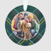 休日の格子枠の家族の写真グリーンクリスマス オーナメント (正面)