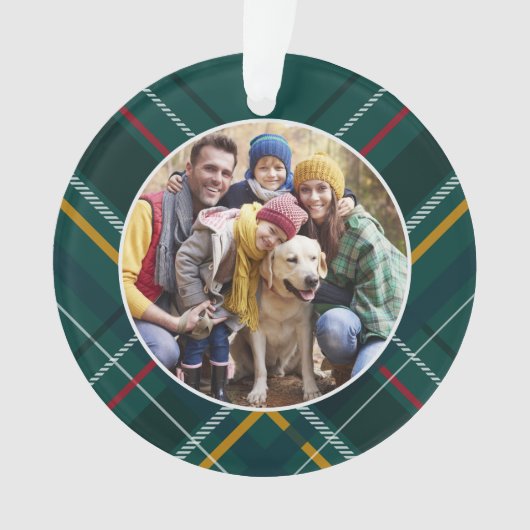 休日の格子枠の家族の写真グリーンクリスマス オーナメント (正面)