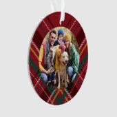 休日の格子枠の家族の写真赤いクリスマス オーナメント (正面)